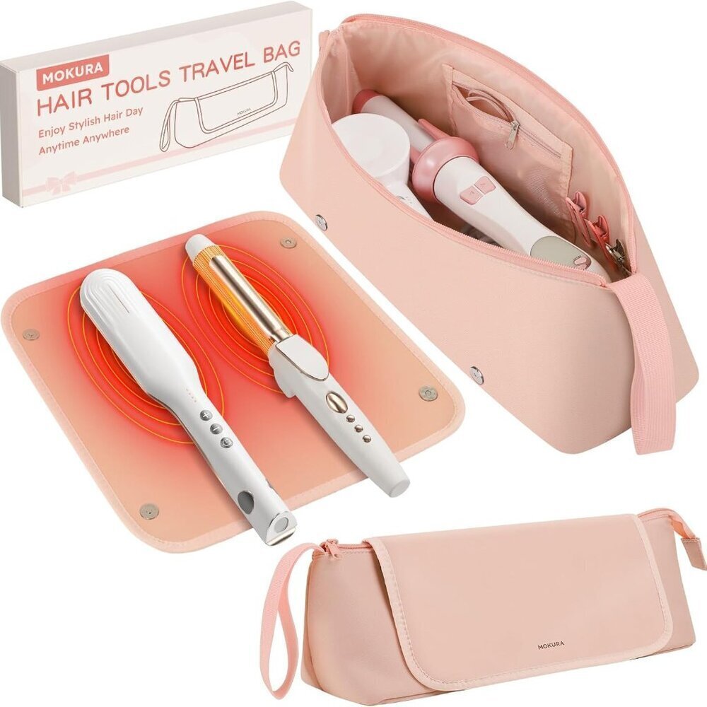 Travel Hair Tool Bag Neoprene Pink Organizer for Curling Iron Flat Iron